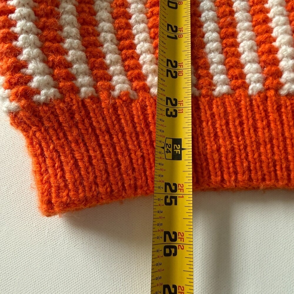 Handmade HandKnit Women's Sweater Orange & White Stripes, Sz L, Turtle/Mock Neck - Picture 14 of 16